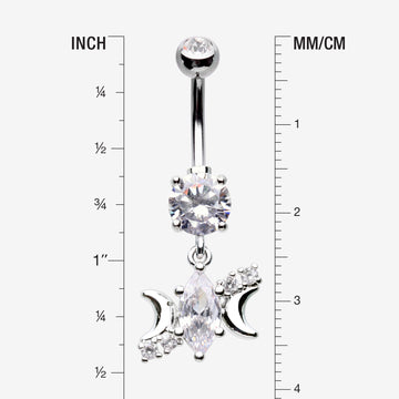 Detail View 1 of Moon Goddess Marquise Sparkle Belly Button Ring-Clear Gem